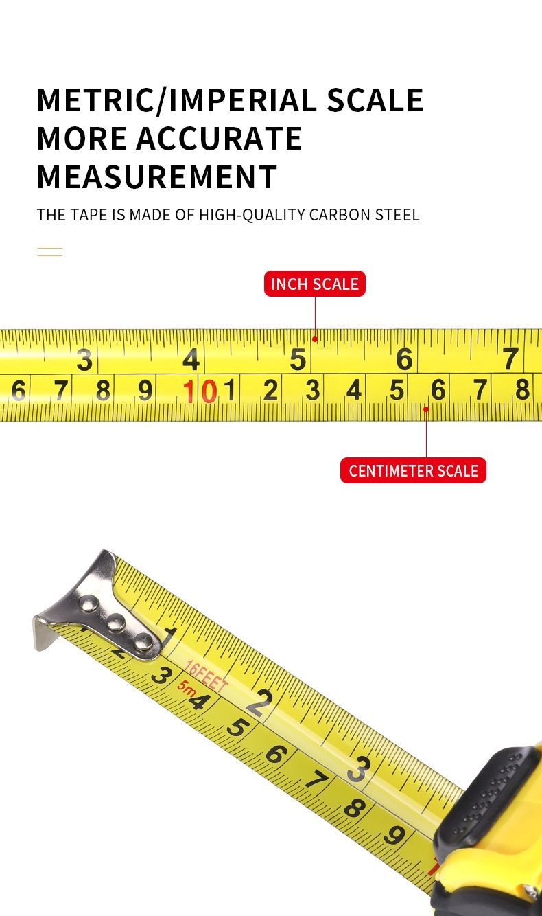 10M Heavy Duty Steel Tape Measure -  Metric & Imperial Dual Scale - High Carbon Steel Blade, Anti-Slip ABS+TPR Casing, Push-Button Lock, Wear-Resistant for Construction & DIY