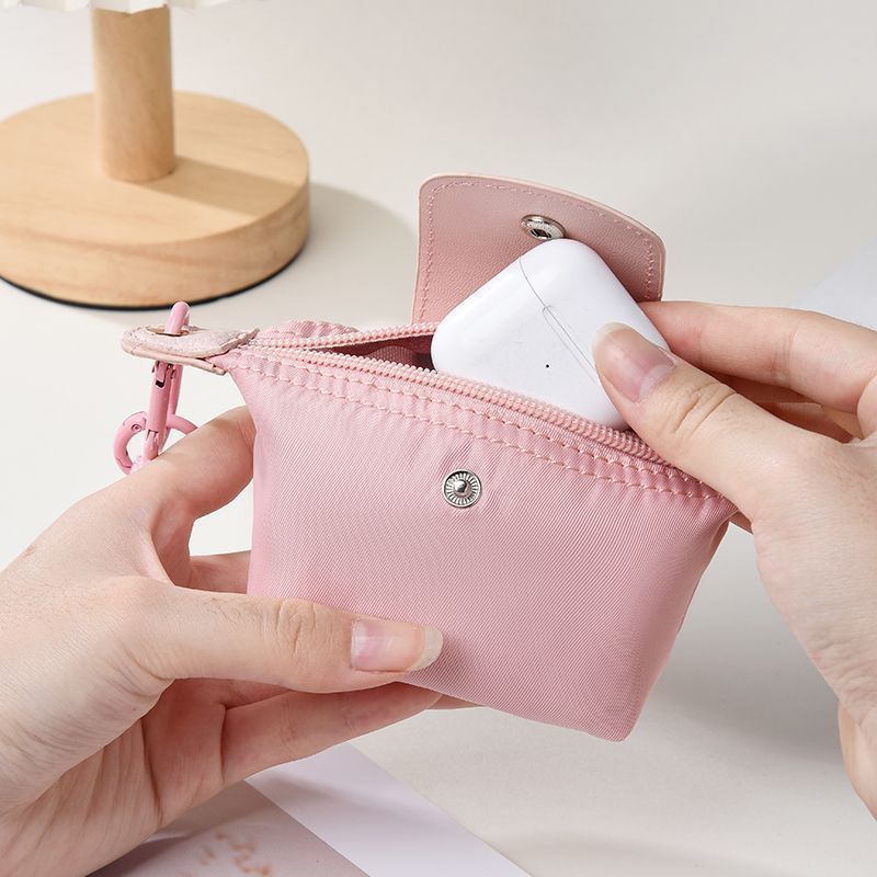Black Mini Nylon Coin Purse with Wrist Strap - Compact Zipper Key Holder Pouch for Cards Lipstick and Earphones