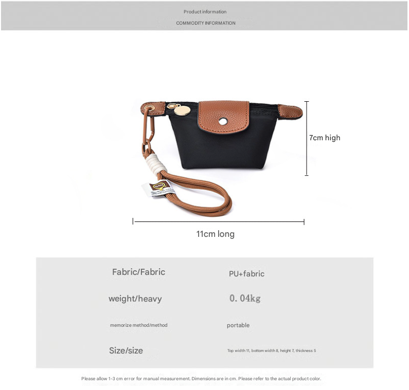 Black Mini Nylon Coin Purse with Wrist Strap - Compact Zipper Key Holder Pouch for Cards Lipstick and Earphones