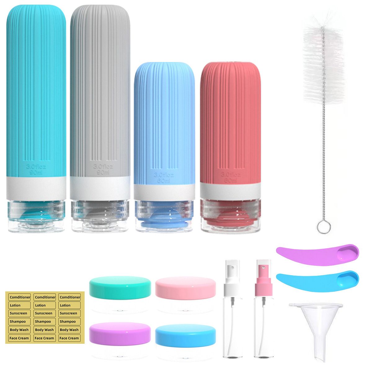Silicone Travel Toiletry Bottles Set Leakproof Squeeze Containers with Case(01)