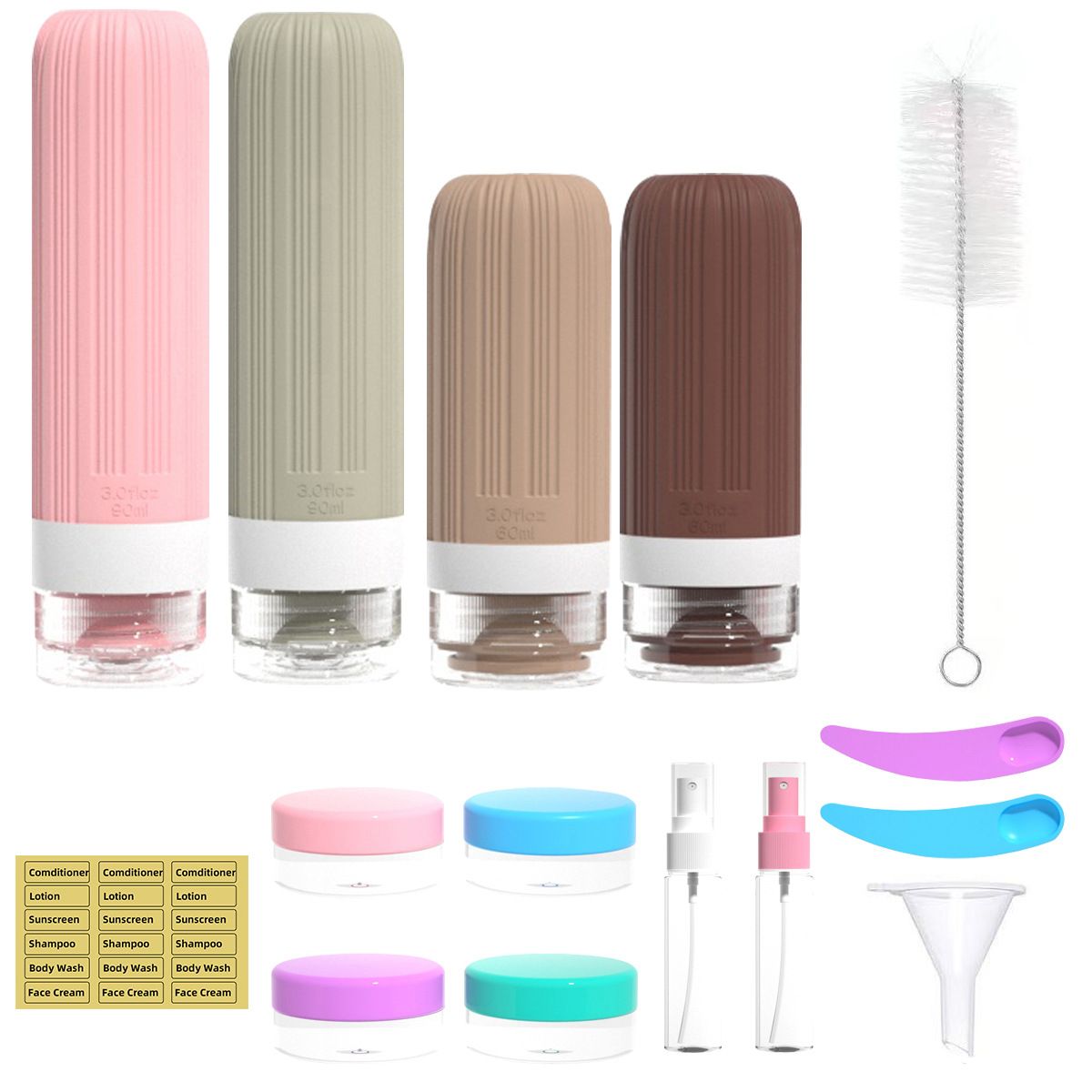 Silicone Travel Toiletry Bottles Set Leakproof Squeeze Containers with Case(02)