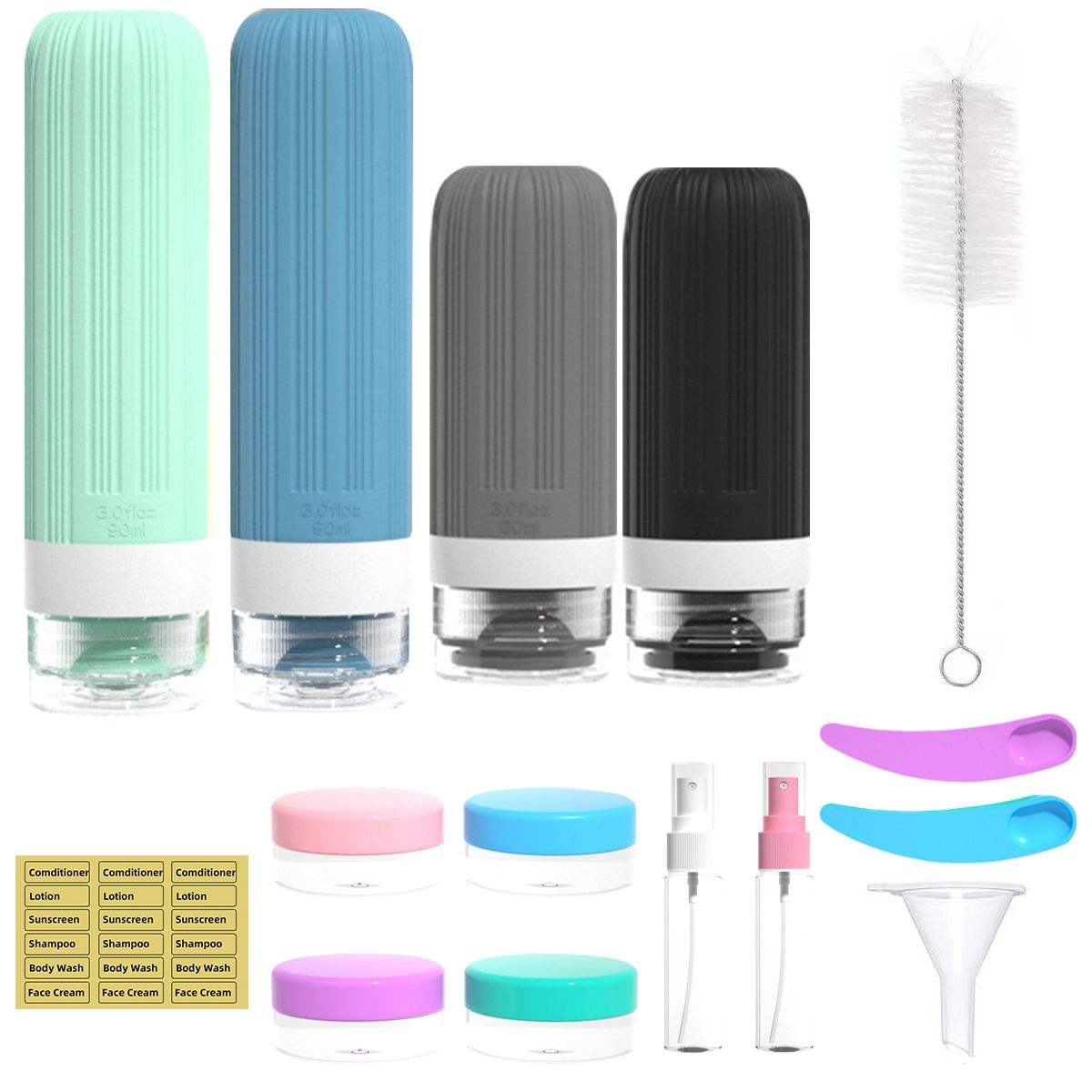 Silicone Travel Toiletry Bottles Set Leakproof Squeeze Containers with Case(03)