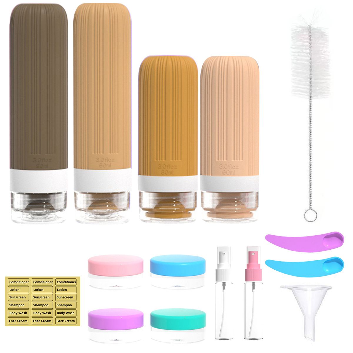 Silicone Travel Toiletry Bottles Set Leakproof Squeeze Containers with Case(04)