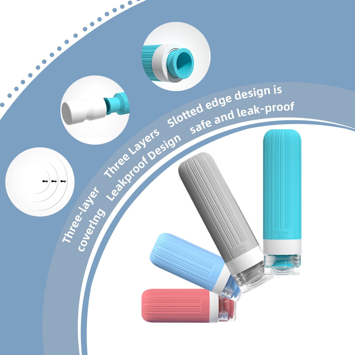 Silicone Travel Toiletry Bottles Set Leakproof Squeeze Containers with Case(04)