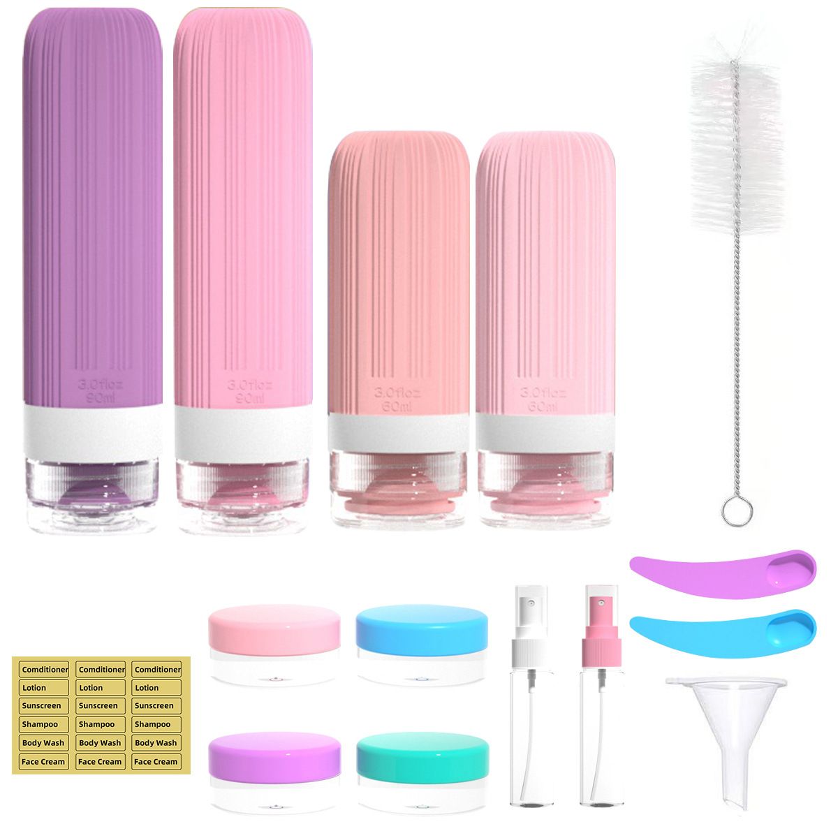 Silicone Travel Toiletry Bottles Set Leakproof Squeeze Containers with Case(05)