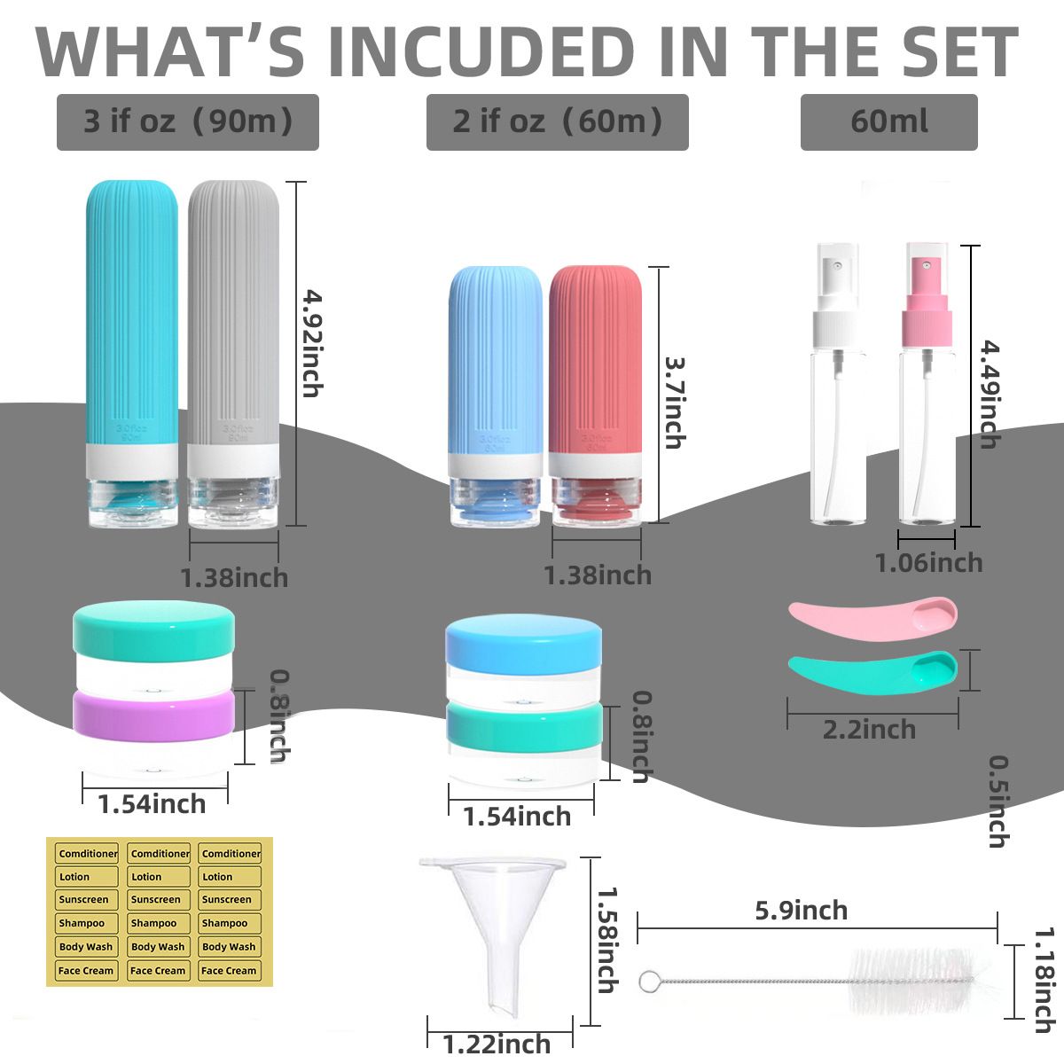 Silicone Travel Toiletry Bottles Set Leakproof Squeeze Containers with Case(07)