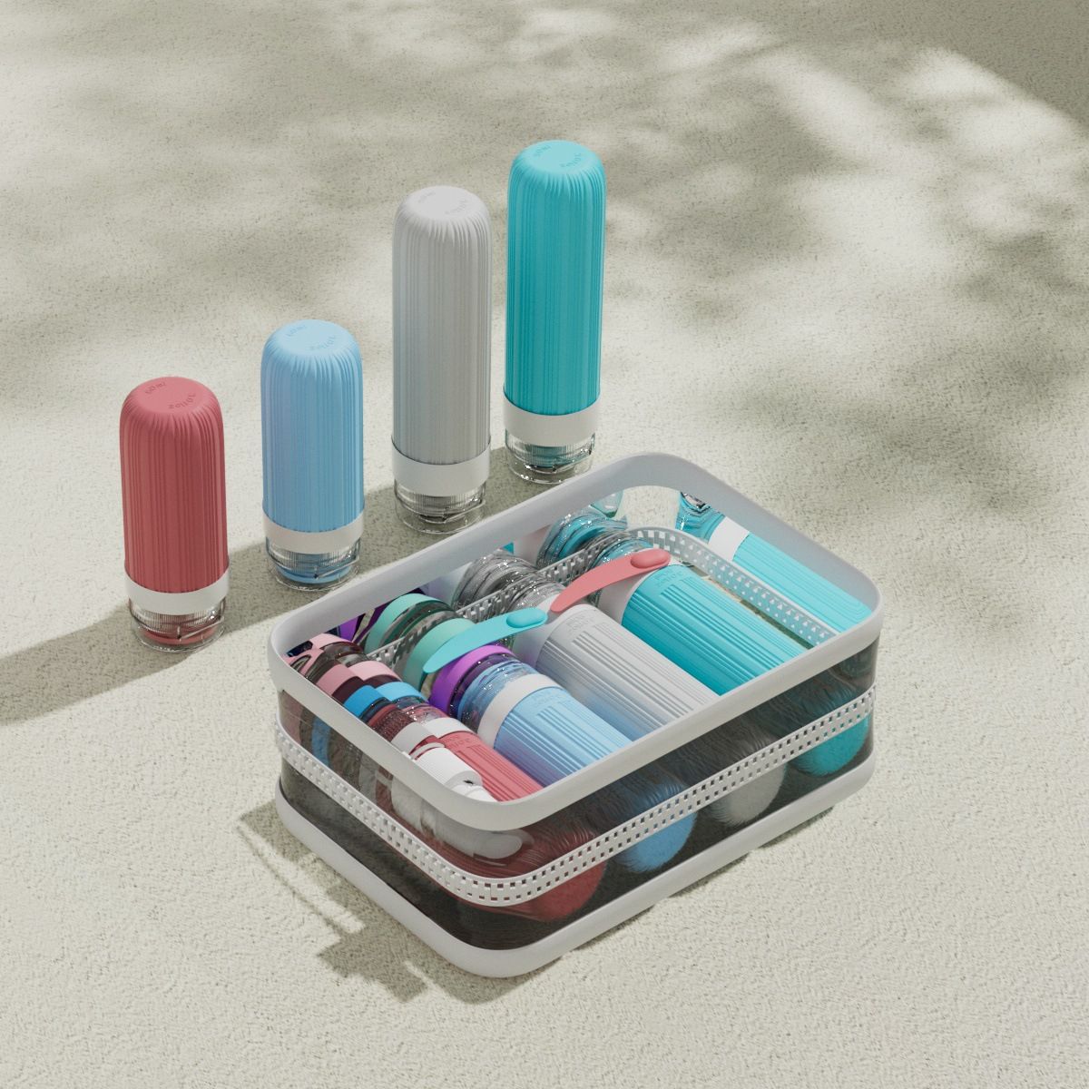 Silicone Travel Toiletry Bottles Set Leakproof Squeeze Containers with Case(07)