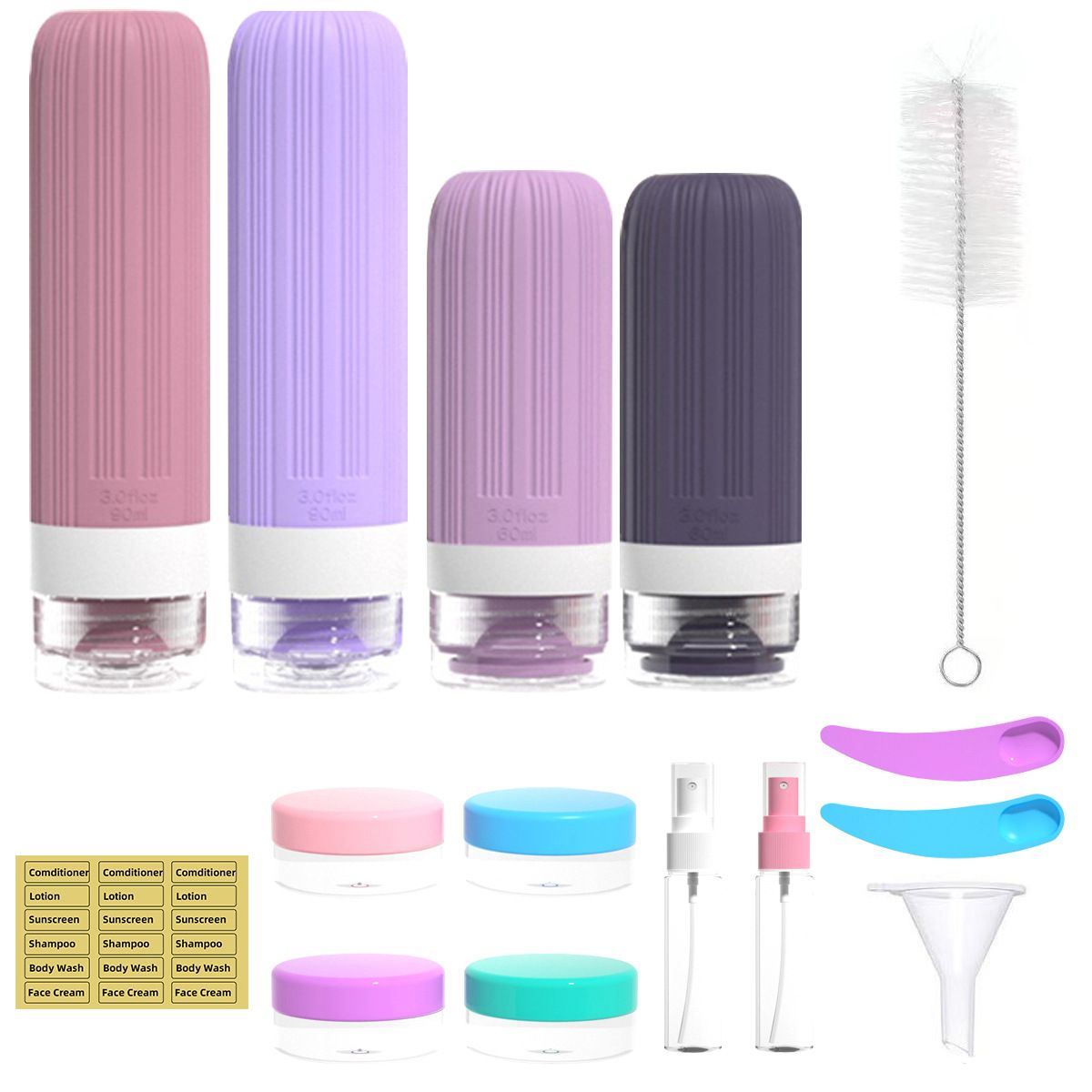 Silicone Travel Toiletry Bottles Set Leakproof Squeeze Containers with Case(08)