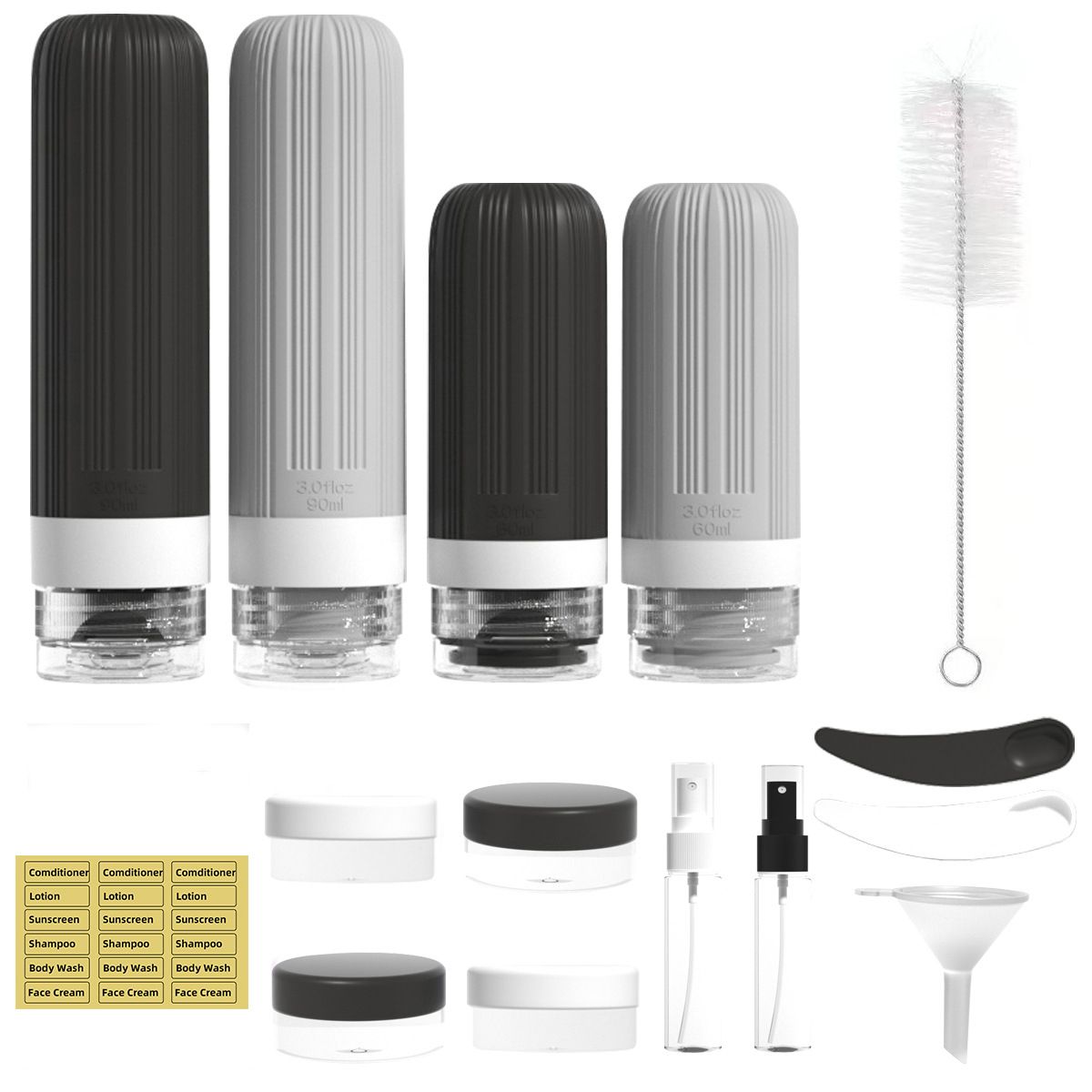 Silicone Travel Toiletry Bottles Set Leakproof Squeeze Containers with Case(10)
