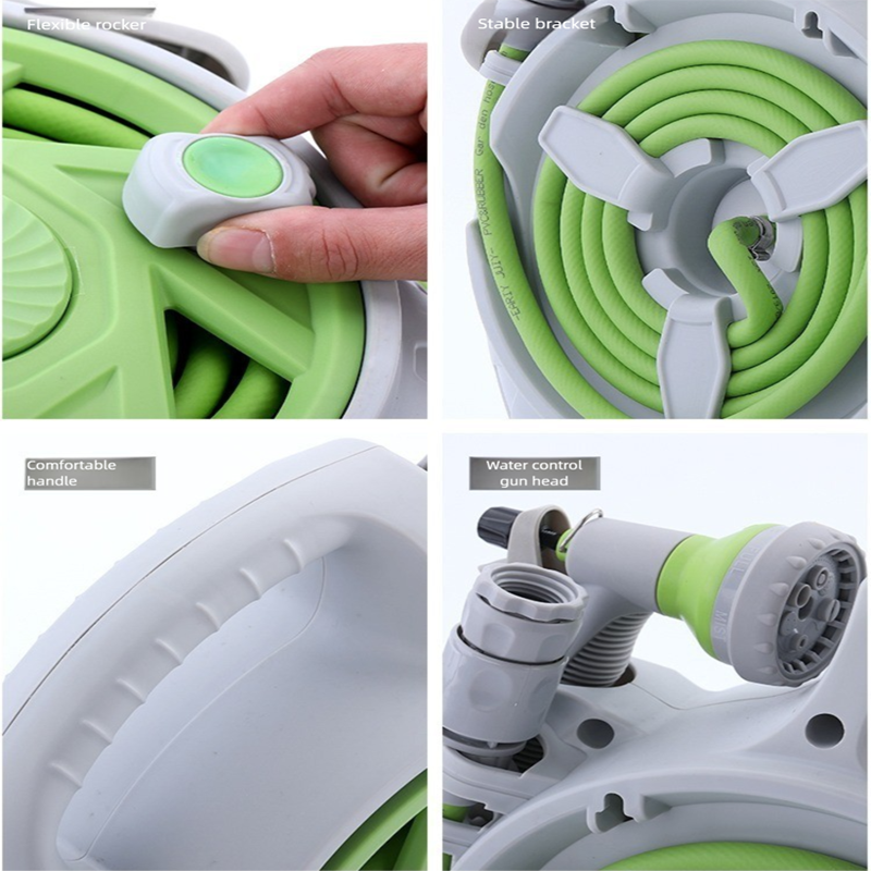 Yellow Portable Hose Reel Cart with 14m Hose 7-Pattern Spray Gun Garden Watering System