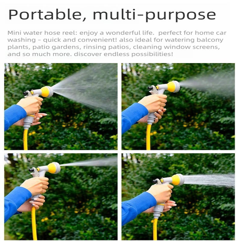 Yellow Portable Hose Reel Cart with 14m Hose 7-Pattern Spray Gun Garden Watering System