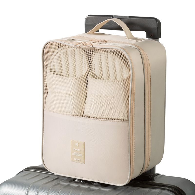 Beige Travel Shoe Bag Portable Luggage Organizer Waterproof Dustproof Shoe Pouch