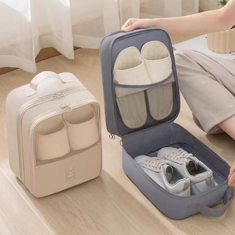 Beige Travel Shoe Bag Portable Luggage Organizer Waterproof Dustproof Shoe Pouch