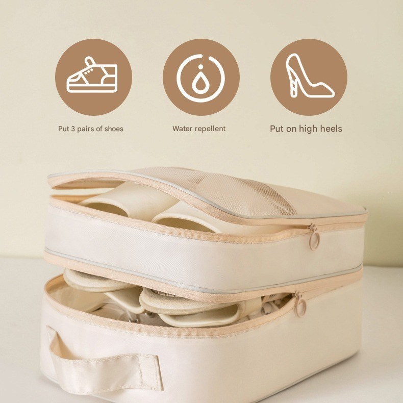 Beige Travel Shoe Bag Portable Luggage Organizer Waterproof Dustproof Shoe Pouch