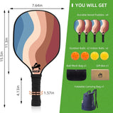 Lightweight 9-Ply Hard Basswood Pickleball Paddle Set with Curved Stripes Design - 4 Durable Paddles + 4 Balls + Ball Mesh Bag + Carrying Backpack for Indoor & Outdoor Play - Professional Size Construction, Breathable Non-Slip Grip