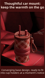 Black British Equestrian Plaid 710ML Insulated Travel Mug with Dual-Drink Lid, Straw & Straw Cap - Ceramic Liner Car Coffee Tumbler with Tea Water Separator Ball and Matching Protective Sleeve (Delux Gift Box)