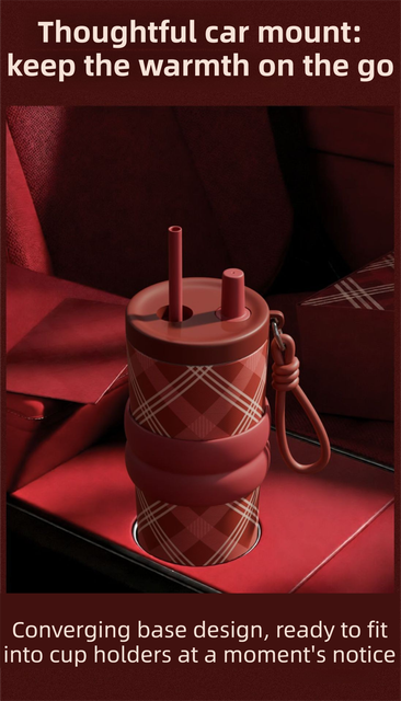 Black British Equestrian Plaid 710ML Insulated Travel Mug with Dual-Drink Lid, Straw & Straw Cap - 316 Stainless Steel Car Coffee Tumbler with Tea Water Separator Ball and Matching Protective Sleeve (Delux Gift Box)