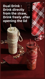 Beige British Equestrian Plaid 710ML Insulated Travel Mug with Dual-Drink Lid, Straw & Straw Cap - 316 Stainless Steel Car Coffee Tumbler with Tea Water Separator Ball and Matching Protective Sleeve (Delux Gift Box)