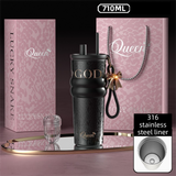 710ML Black Luxury Gradient Textured Aurora Starry Night Insulated Travel Mug (Bow Pendant Gift Box) – 316 Stainless Steel Car Coffee Tumbler with Pop-Up Straw Dual Lid, Sinking Tea Infuser Ball and Cup Sleeve
