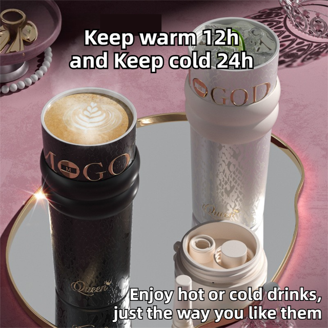 710ML Black Luxury Gradient Textured Aurora Starry Night Insulated Travel Mug (Bow Pendant Gift Box) – Ceramic Liner Car Coffee Tumbler with Pop-Up Straw Dual Lid, Sinking Tea Infuser Ball and Cup Sleeve