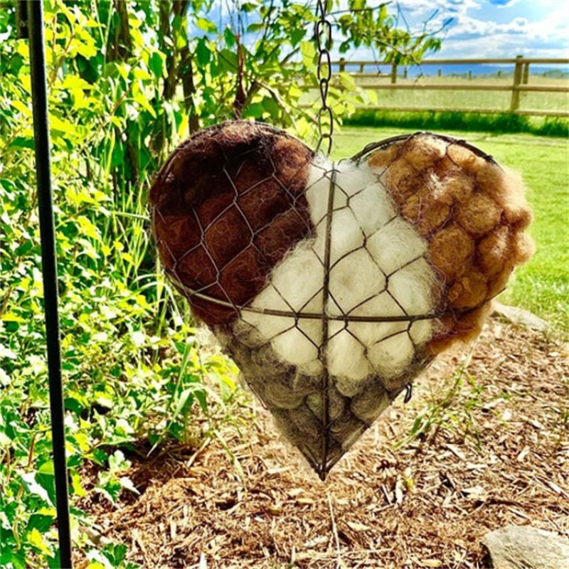 Bird Heart-Shaped Nest with Hanging Metal Frame - Outdoor Garden Decor & Wild Bird Support -  Unique Yard Art for Backyard Sanctuaries and Nature Lover Gifts