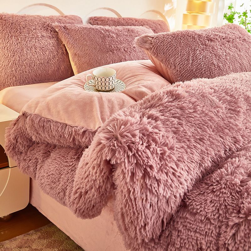 Dusty Rose Luxury Thick Plush 4 Piece Bedding Set for 1.5m & 1.8m Beds – Winter Ultra Soft Warm Bedding with Double-Sided Faux Mink Fur & Crystal Velvet, includes 200 x 230CM Quilt Cover, 230 X 250cm Flat Sheet and 2PCS  48 × 74CM Pillowcases