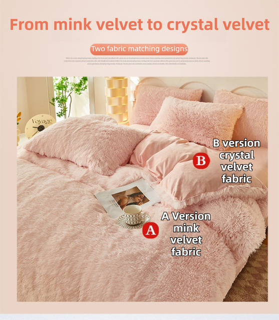 Dusty Rose Luxury Thick Plush 4 Piece Bedding Set for 1.5m & 1.8m Beds – Winter Ultra Soft Warm Bedding with Double-Sided Faux Mink Fur & Crystal Velvet, includes 200 x 230CM Quilt Cover, 230 X 250cm Flat Sheet and 2PCS  48 × 74CM Pillowcases