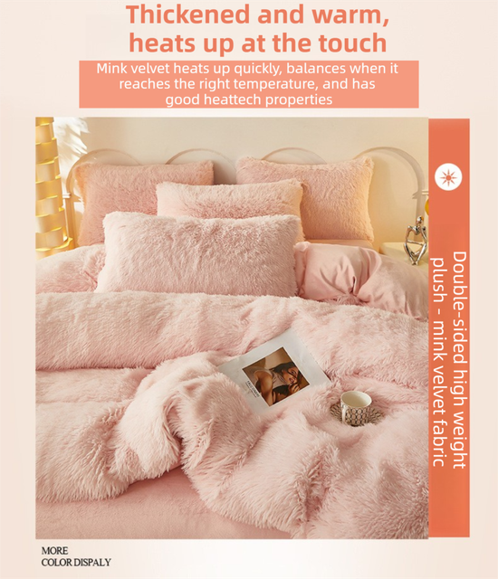 Dusty Rose Luxury Thick Plush 4 Piece Bedding Set for 1.5m & 1.8m Beds – Winter Ultra Soft Warm Bedding with Double-Sided Faux Mink Fur & Crystal Velvet, includes 200 x 230CM Quilt Cover, 230 X 250cm Flat Sheet and 2PCS  48 × 74CM Pillowcases