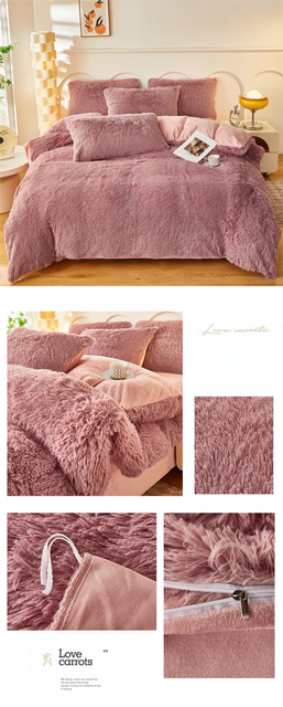 Dusty Rose Luxury Thick Plush 4 Piece Bedding Set for 1.5m & 1.8m Beds – Winter Ultra Soft Warm Bedding with Double-Sided Faux Mink Fur & Crystal Velvet, includes 200 x 230CM Quilt Cover, 230 X 250cm Flat Sheet and 2PCS  48 × 74CM Pillowcases