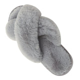 Cozy Winter Home Essentials Set - Grey 1 Pair Women's Plush Cross Band Faux Fur Slippers L Size & 2 Pairs Cute Teddy Bear Fuzzy Socks Set, Warm Indoor Lounge Gift Bundle with Non-Slip House Slides