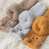 6 Pair Cute Teddy Bear Fuzzy Crew Socks Set, Coral Fleece Plush Winter Sleeping Socks, Thick Elastic Warm Cozy Floor Socks for Home Lounging and Cold Weather