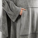 Dark Grey 180 x 120CM Extra Large Wearable Wrap Blanket with Sleeves and Large Pocket, Cozy Thickened Flannel Oversized TV Blanket Robe and Sofa Throw for Home Lounging