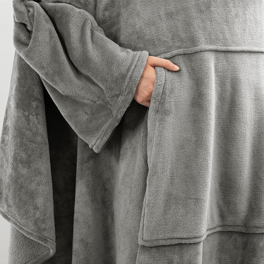 Pink 180 x 120CM Extra Large Wearable Wrap Blanket with Sleeves and Large Pocket, Cozy Thickened Flannel Oversized TV Blanket Robe and Sofa Throw for Home Lounging