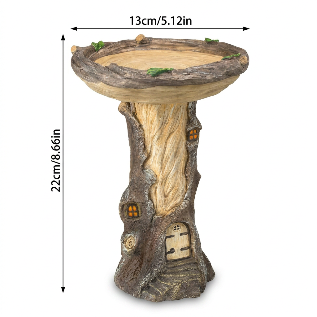 Resin Bird Bath Feeder Garden Ornament with Tree House Design – Tree Stump Decorative Outdoor Bird Feeder for Patio, Lawn & Yard