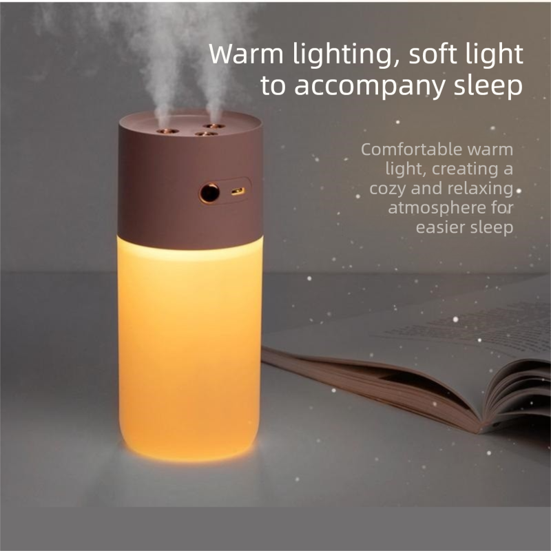 White Dual Spray USB Humidifier with Warm LED Night Light - 400ml Mini Portable Desk and Car Humidifier, Quiet Mist Output, ABS and PP Construction, Compact Rechargeable Moisture Solution for Home Office Travel