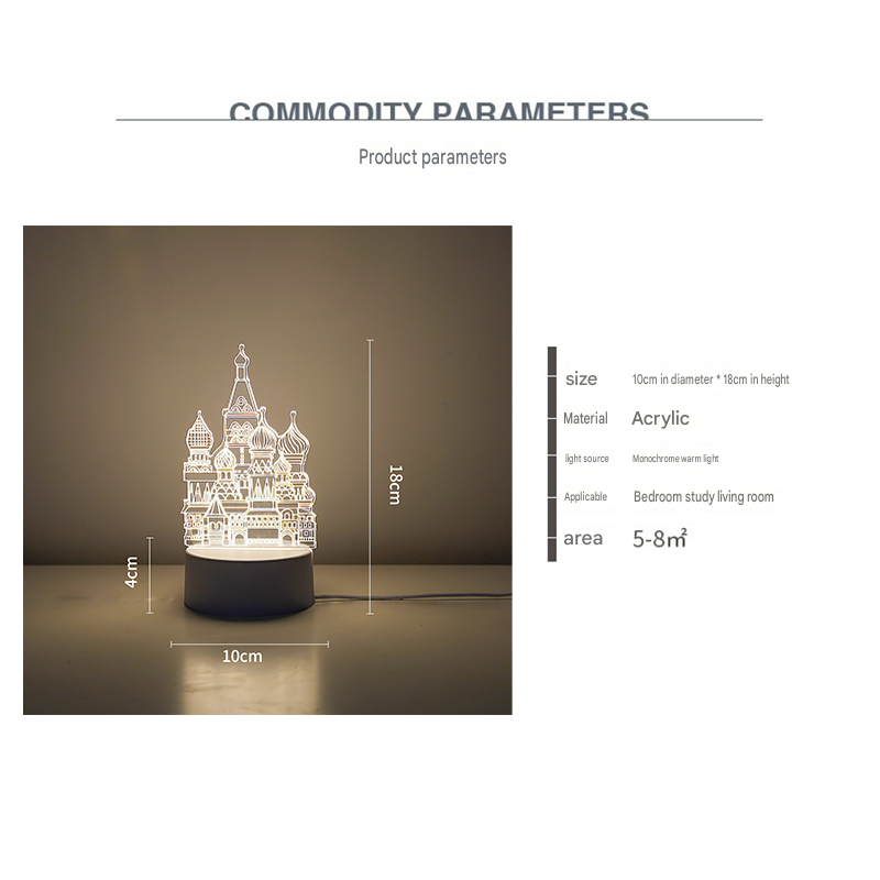 Castle Style Creative Acrylic LED Night Light - Warm White Ambient Table Lamp, Decorative Desktop Mood Light, Cartoon and Creative Display Design, Compact Gift for Bedroom Living Room Office