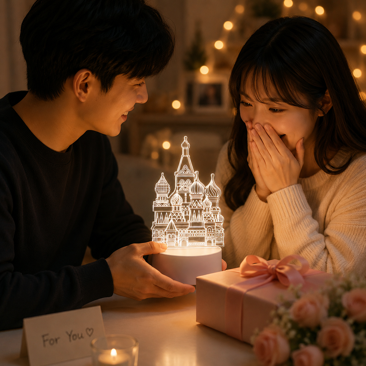 Castle Style Creative Acrylic LED Night Light - Warm White Ambient Table Lamp, Decorative Desktop Mood Light, Cartoon and Creative Display Design, Compact Gift for Bedroom Living Room Office