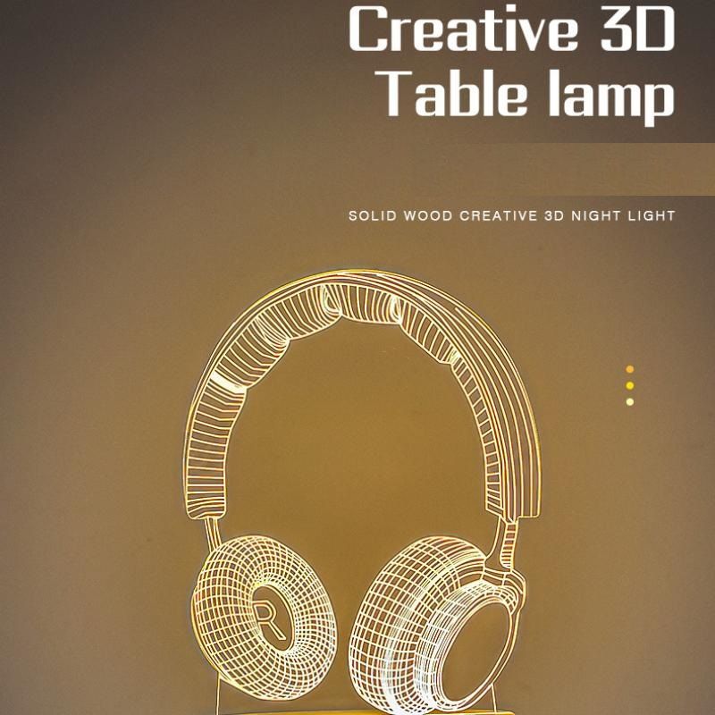 Headphone version Creative Acrylic LED Night Light - Warm White Ambient Table Lamp, Decorative Desktop Mood Light, Cartoon and Creative Display Design, Compact Gift for Bedroom Living Room Office