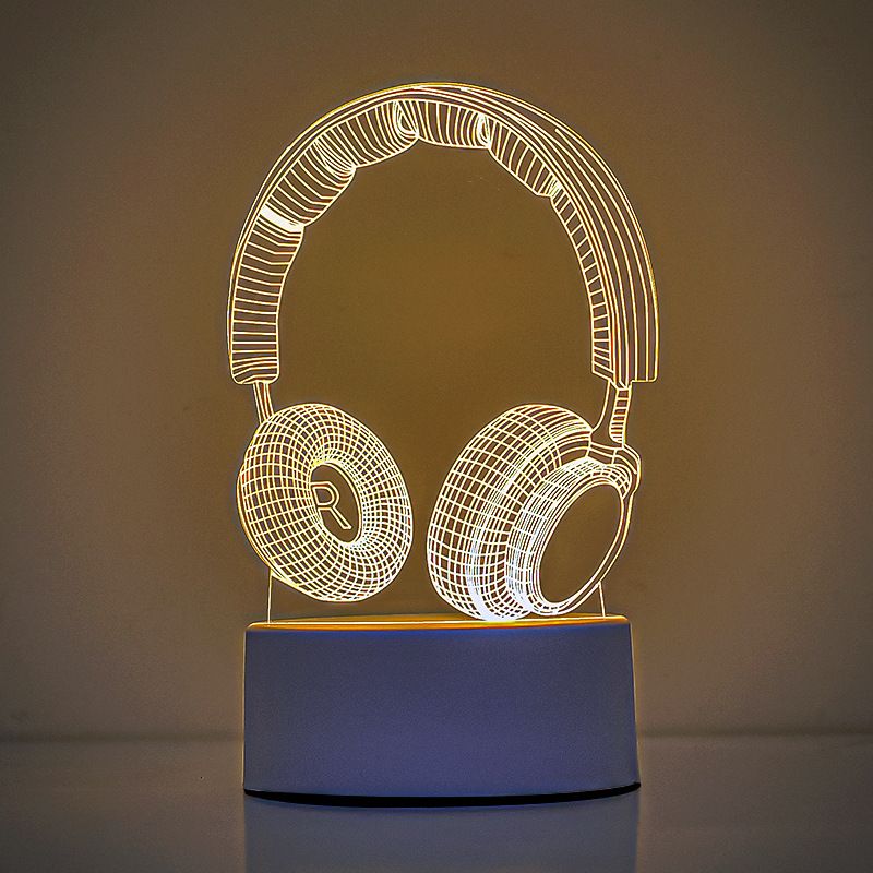 Headphone version Creative Acrylic LED Night Light - Warm White Ambient Table Lamp, Decorative Desktop Mood Light, Cartoon and Creative Display Design, Compact Gift for Bedroom Living Room Office
