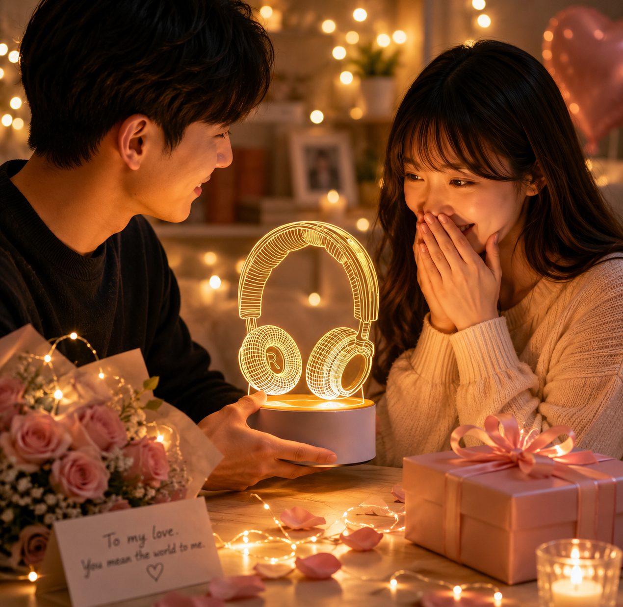 Headphone version Creative Acrylic LED Night Light - Warm White Ambient Table Lamp, Decorative Desktop Mood Light, Cartoon and Creative Display Design, Compact Gift for Bedroom Living Room Office