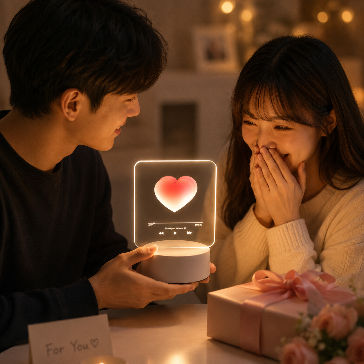 Creative Romantic Home Gift Set - White Dual Spray USB Humidifier with  Warm LED Night Light and White Acrylic Decorative Ambient Lamp, Portable Lamp and Car Humidifier Bundle for Bedroom Office Living Room