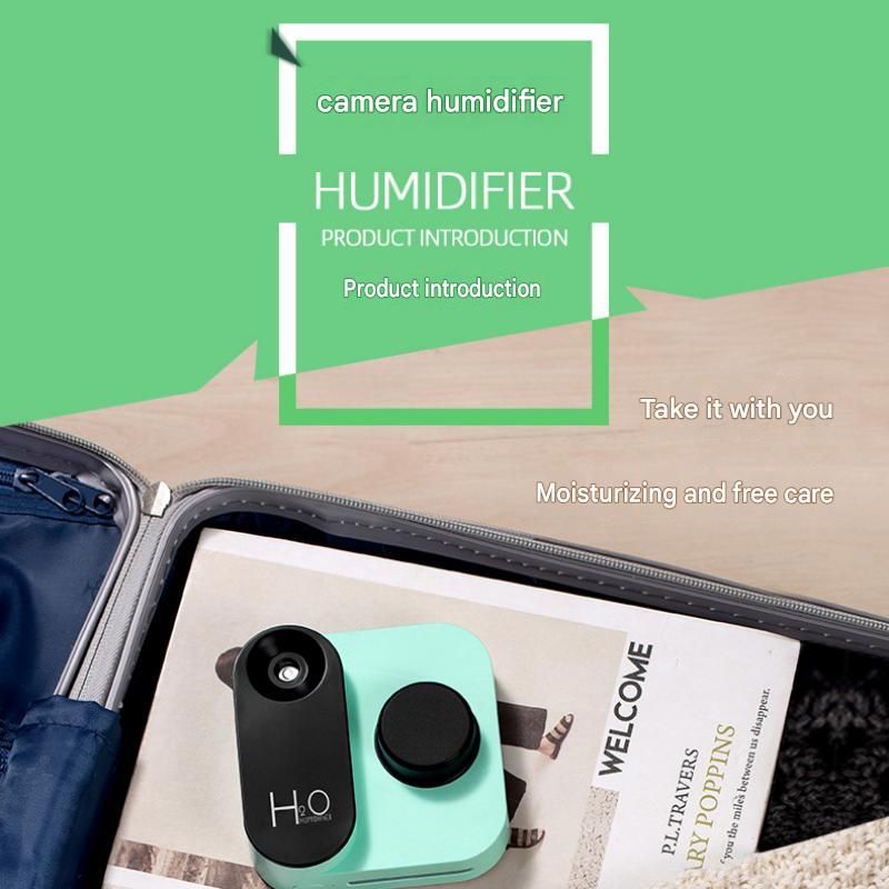 White Mini Camera Humidifier, USB Rechargeable Portable Water Bottle Humidifier with LED Night Light, Wireless Desktop Mist Maker for Office, Bedroom, Travel & Car