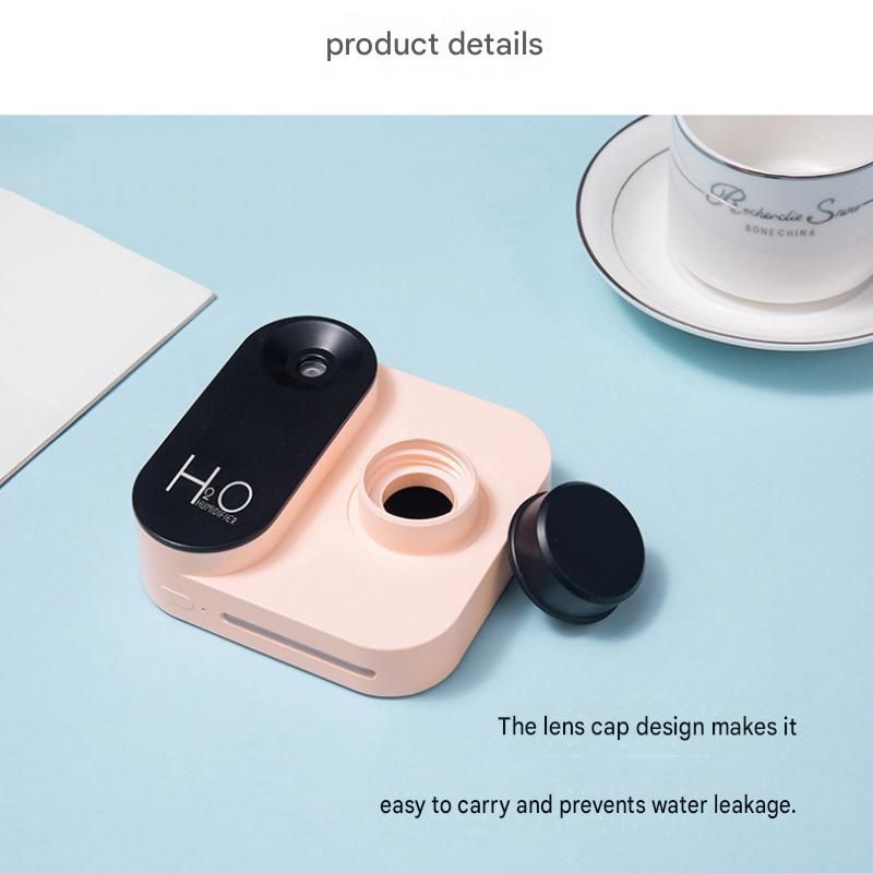 White Mini Camera Humidifier, USB Rechargeable Portable Water Bottle Humidifier with LED Night Light, Wireless Desktop Mist Maker for Office, Bedroom, Travel & Car