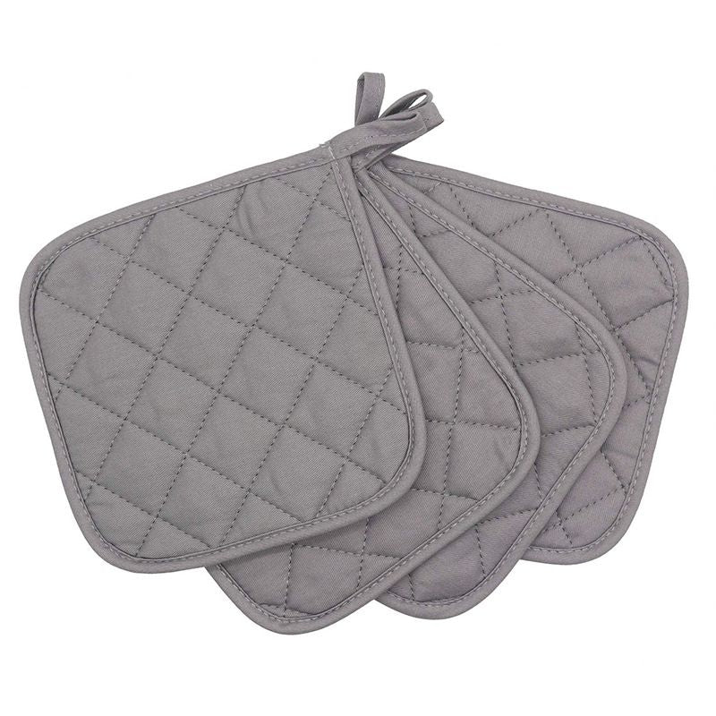 4 Pack Heat Resistant Pot Holders - Grey Cotton Silver Coated Quilted Kitchen Heat Pads Non Slip Oven Mats 18x18cm Baking Cooking Microwave Use Durable Thermal Protection
