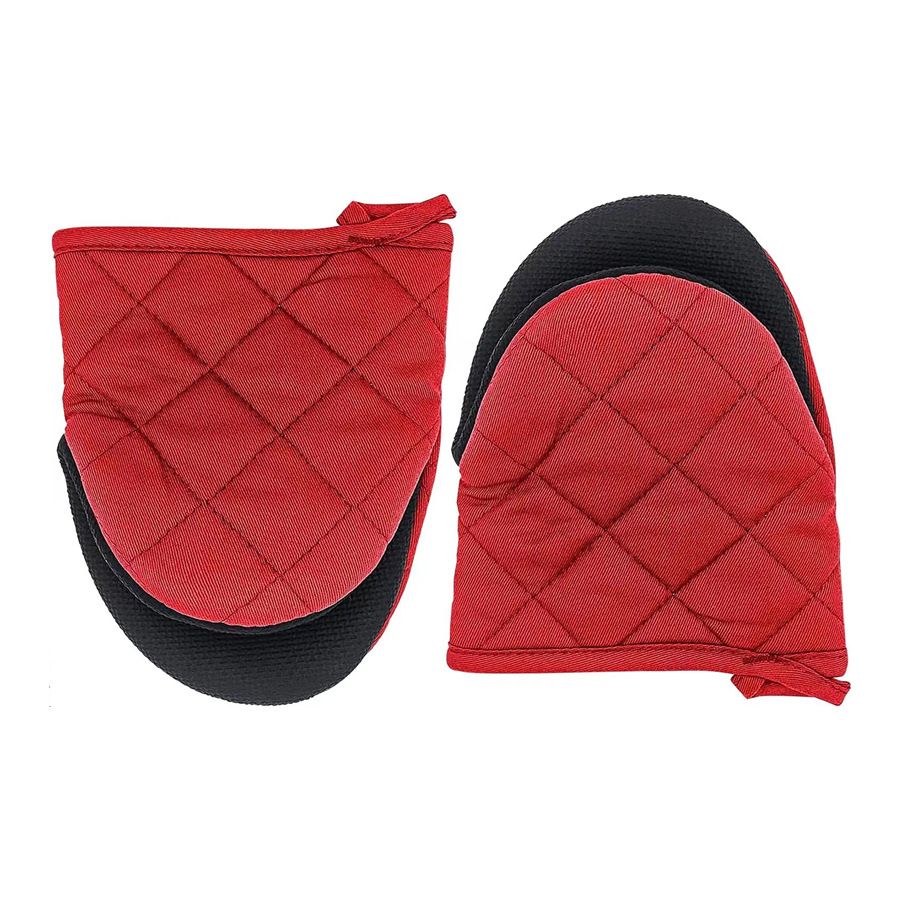 Red Heat Resistant Oven Mitts Set of 2 - Neoprene Cotton Insulated Kitchen Gloves, 500F Heat Protection, Non Slip Silicone Grip for Baking, Cooking, Microwave and Oven Use