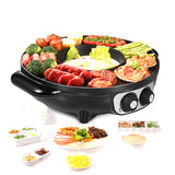 Kitchen Appliance Accessories: Electric 2 In 1 Non-Stick BBQ Plate Hot Pot Pan For Party Shabu Grill Barbecue 42cm