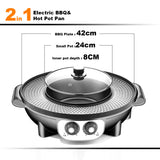 Kitchen Appliance Accessories: Electric 2 In 1 Non-Stick BBQ Plate Hot Pot Pan For Party Shabu Grill Barbecue 42cm