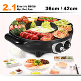 Kitchen Appliance Accessories: Electric 2 In 1 Non-Stick BBQ Plate Hot Pot Pan For Party Shabu Grill Barbecue 42cm