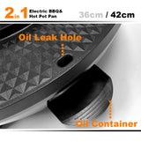 Kitchen Appliance Accessories: Electric 2 In 1 Non-Stick BBQ Plate Hot Pot Pan For Party Shabu Grill Barbecue 42cm