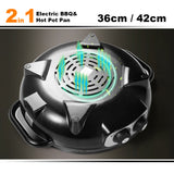 Kitchen Appliance Accessories: Electric 2 In 1 Non-Stick BBQ Plate Hot Pot Pan For Party Shabu Grill Barbecue 42cm